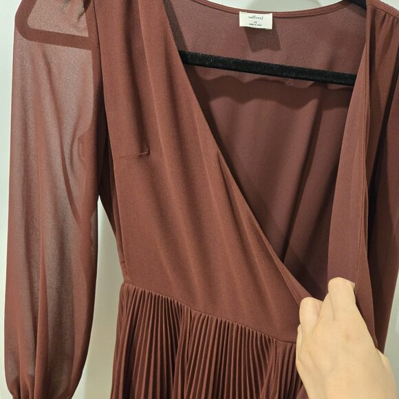 Aritzia Wilfred Beaune Dress Pleated Wrap Long Sleeve Burgundy Size Extra Small - Picture 9 of 13